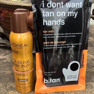 Bundle of L'Oreal Sublime Bronze Self-Tann!ng M!st- Medium Gold and tan mitt